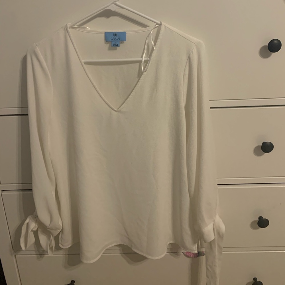 White Flowy Blouse with Tie Sleeves